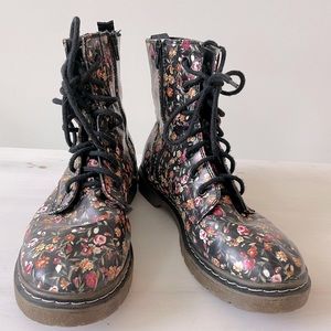 Floral Vintage Combat Boots Vegan Leather